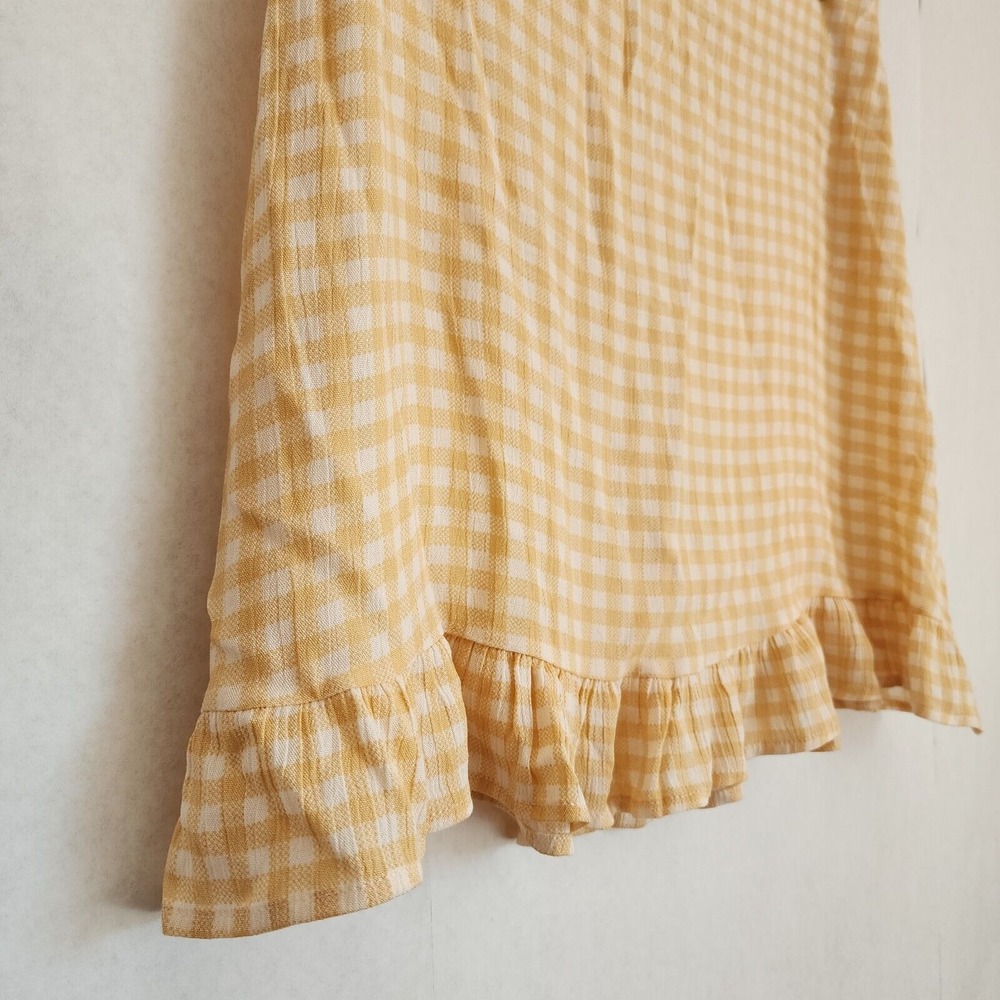 Yellow Gingham Ruffled Mini Skirt by Aubrey Size L Cottagecore Spring Preppy - Picture 2 of 11